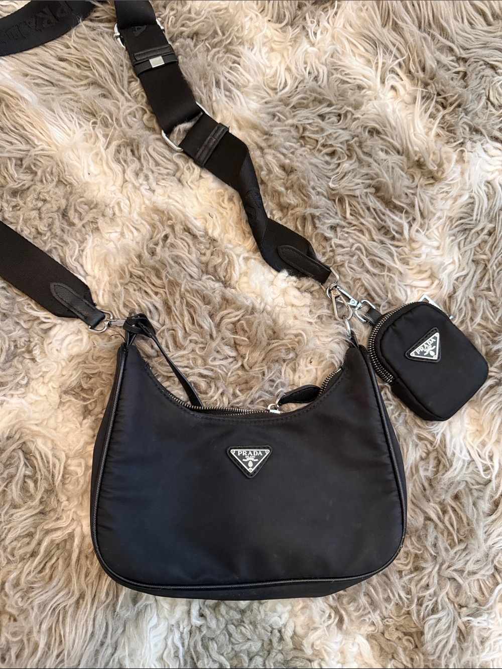 Black Re-Nylon Hobo Bag with Removable Pouch
